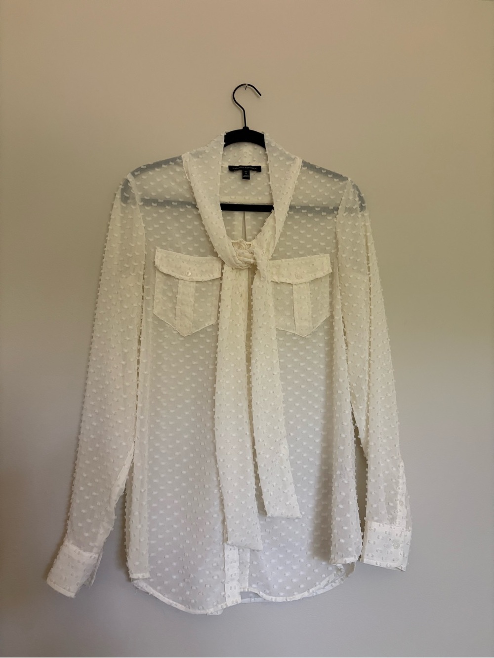 Banana Republic Ivory Swiss Dot Tie-Neck Blouse - Women